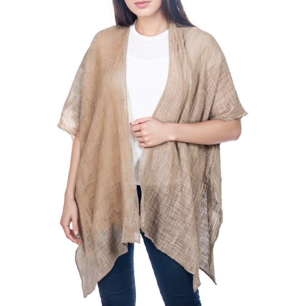 Style & Co Women Layering Wrap Top One Size Natural Fringed Textured Gauze NWT